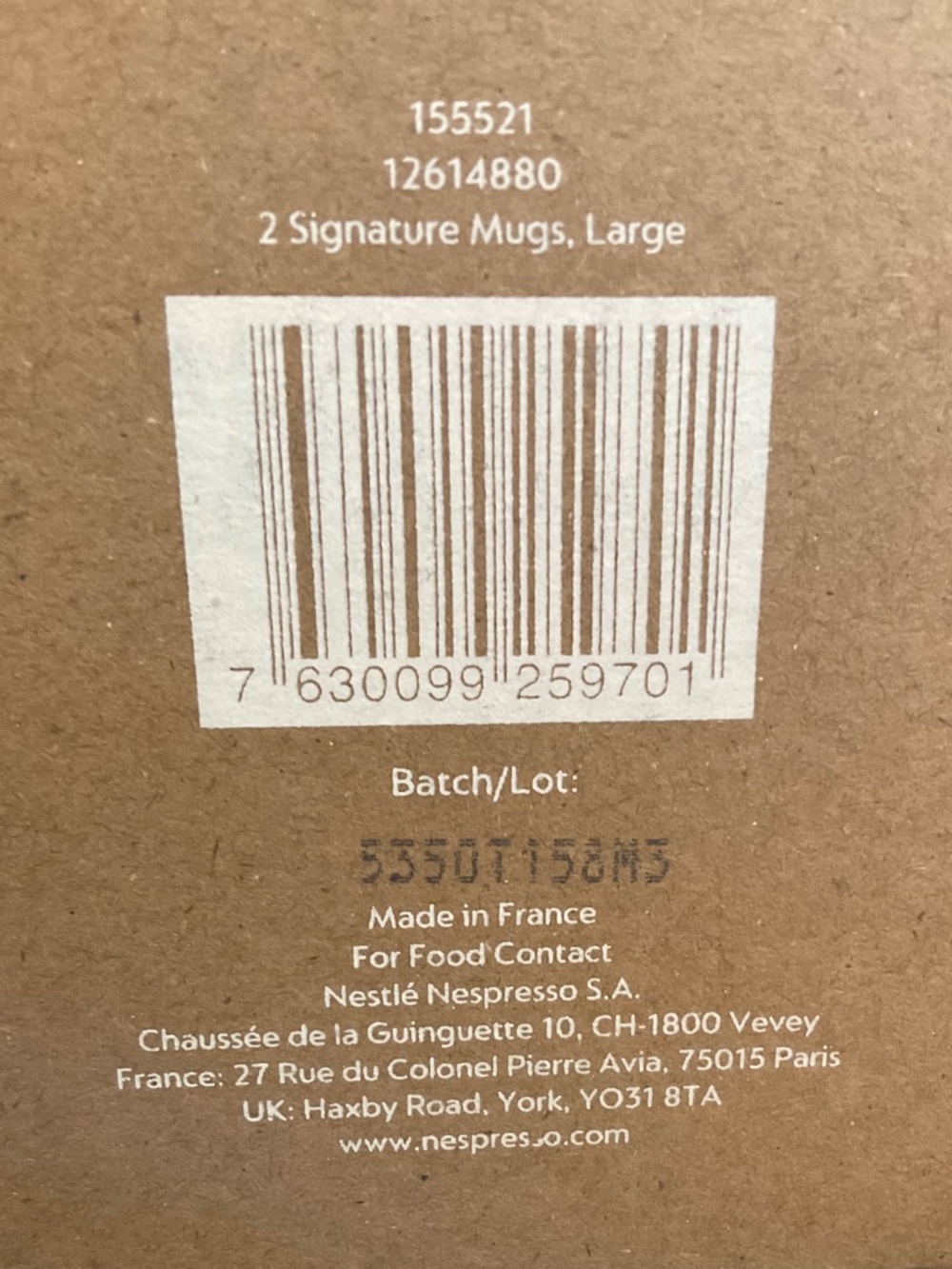 Nespresso Signature Mug Set 2 Large NEW IN BOX Made in France 19 oz Coffee Cups - Picture 10 of 12